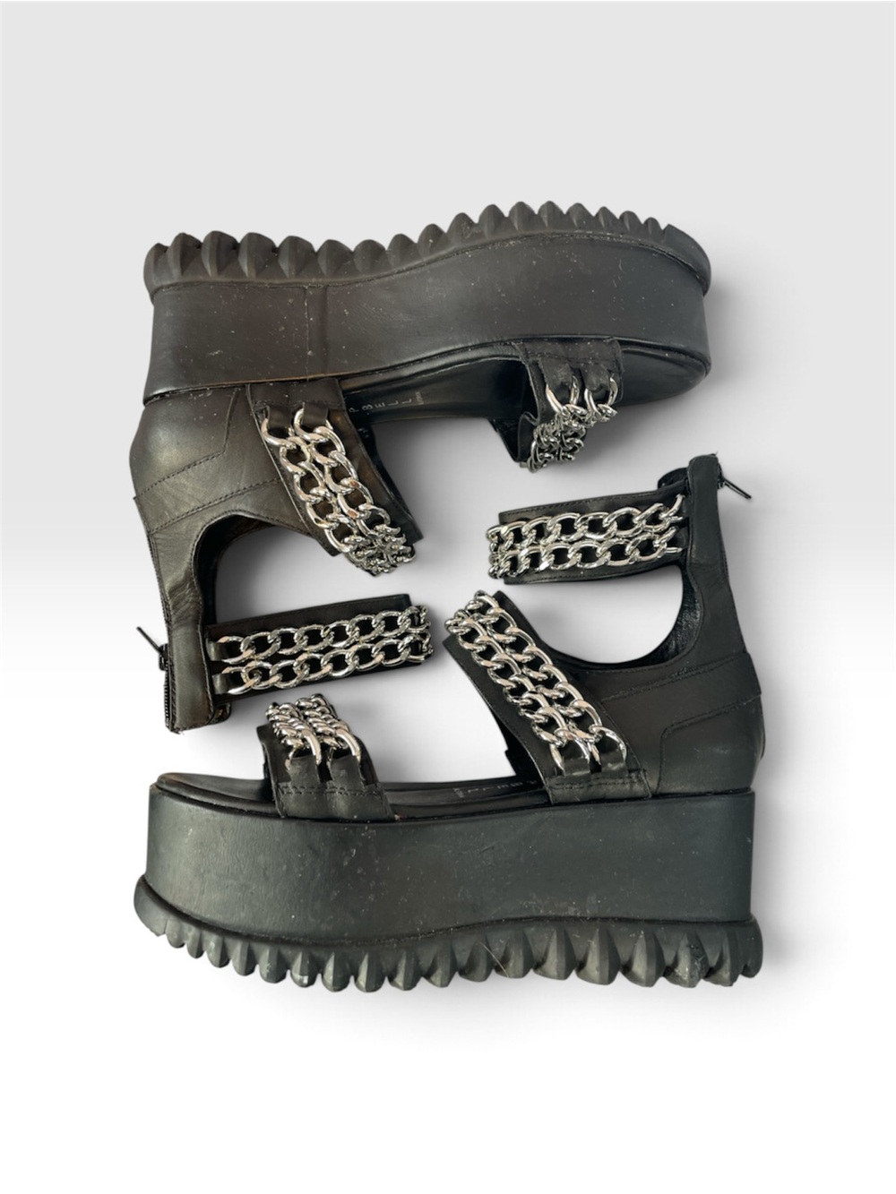 Jeffrey Campbell Handmade Ibiza Last Black Platform Chain Strap Sandals